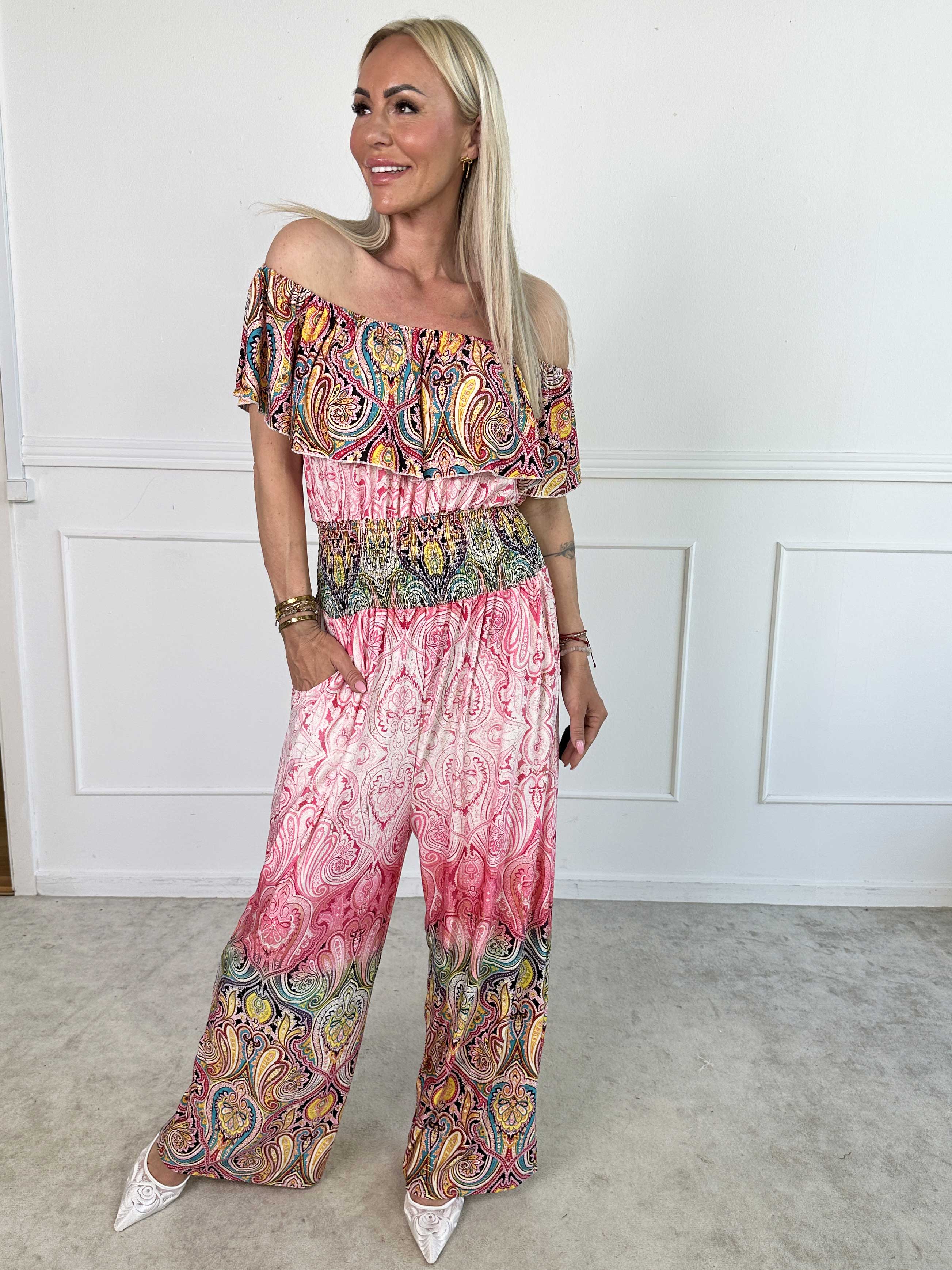 Pams Paisley Frill Jumpsuit - Elastisk buksedragt med smock og flæse